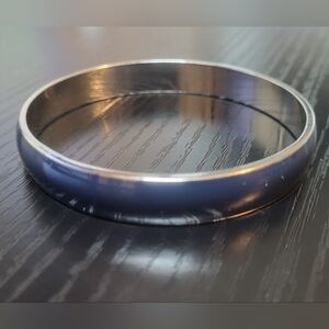 Navy Blue Enamel Bangle Bracelet Silver Tone Minimalist Stackable Jewelry